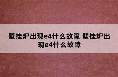 壁挂炉出现e4什么故障 壁挂炉出现e4什么故障